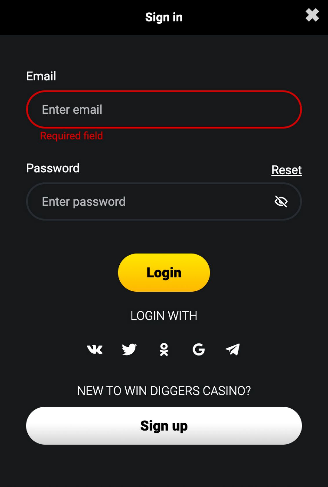 Win Diggers no deposit 700 rubles for registration